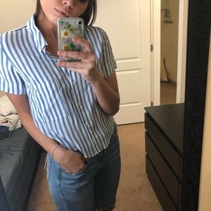 Blue and white striped t-shirt